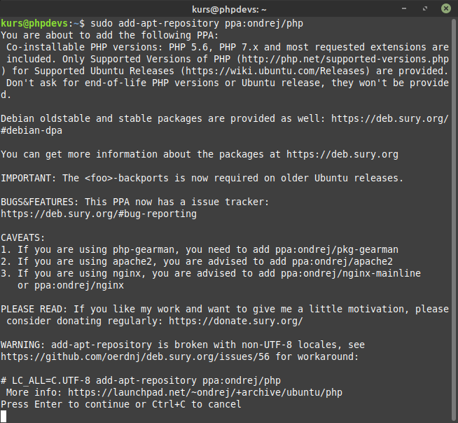 Terminal: sudo add-apt-repository ppa:ondrej/php