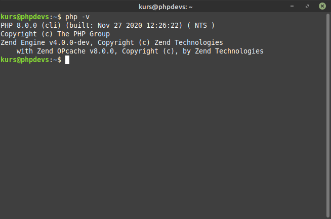 Terminal: php -v