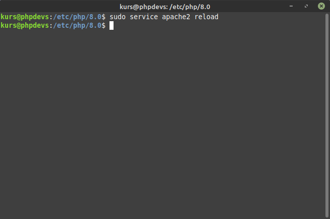Ponowne załadowanie konfiguracji Apache - sudo service apache2 reload